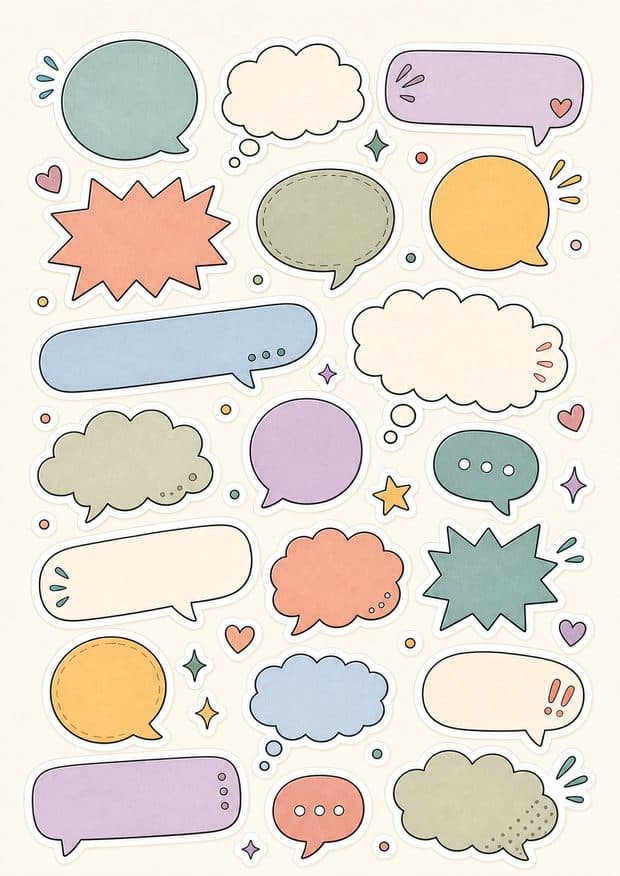 A4-mall med pratbubble-stickers i olika format