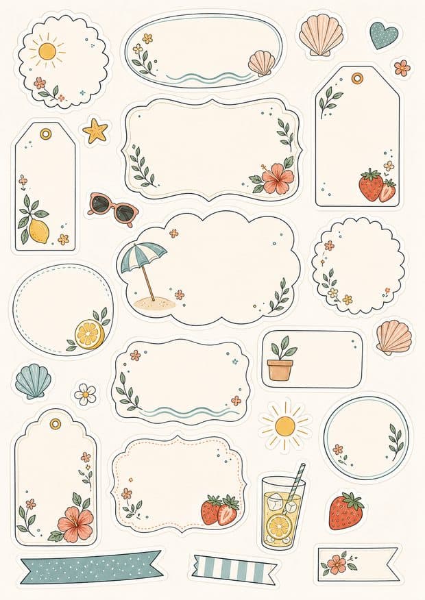 A4-mall med sommarstickers i olika former